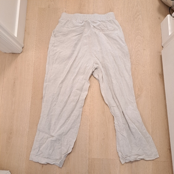 H&M Beige Linen Blend White Leg High Waisted Business Casual Coastal Pants Sz 8 - Picture 2 of 8